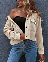 Women's Cropped Shacket Button Down Corduroy Shacket Jackets